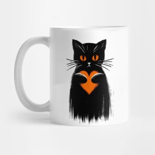 Black Cat with orange heart Mug